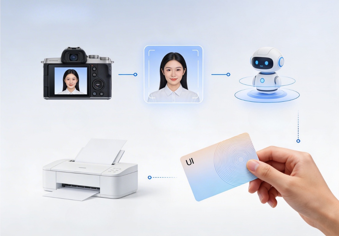 Parallel Portraits pipeline: capture, AI transform, compose, print, reveal